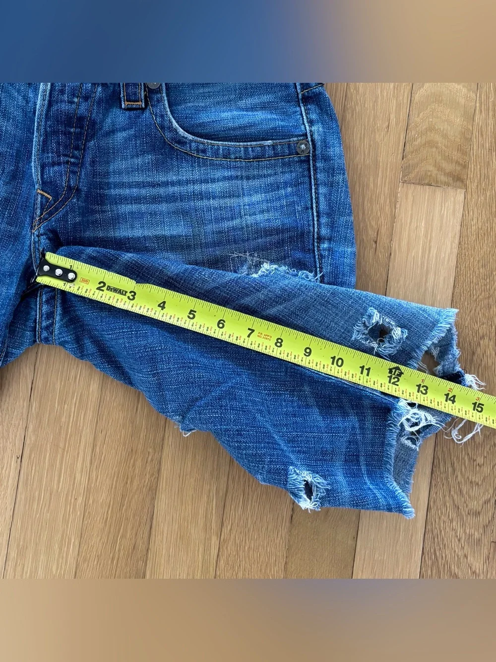 Vintage True Religion Geno Pony Hair Patch Distressed Denim Jorts Cutoff 31/32